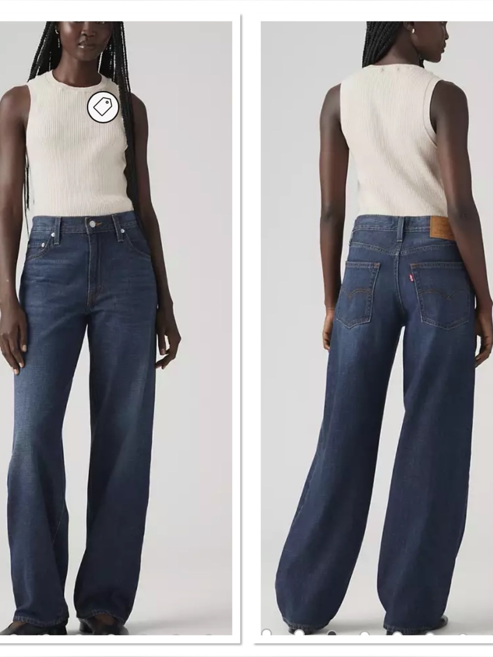 NWT Levi's Baggy Dad Linen + Denim Mid Rise Straight Leg Jeans 29x32 Dark Wash